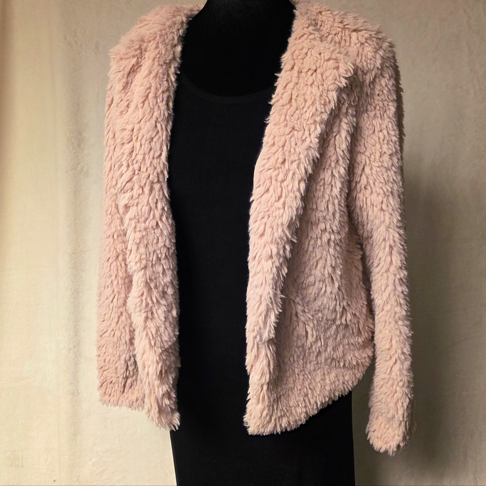 H&M Soft Pink Faux Fur Layering Jacket Hook-and-eye Closure With Pockets Size 8